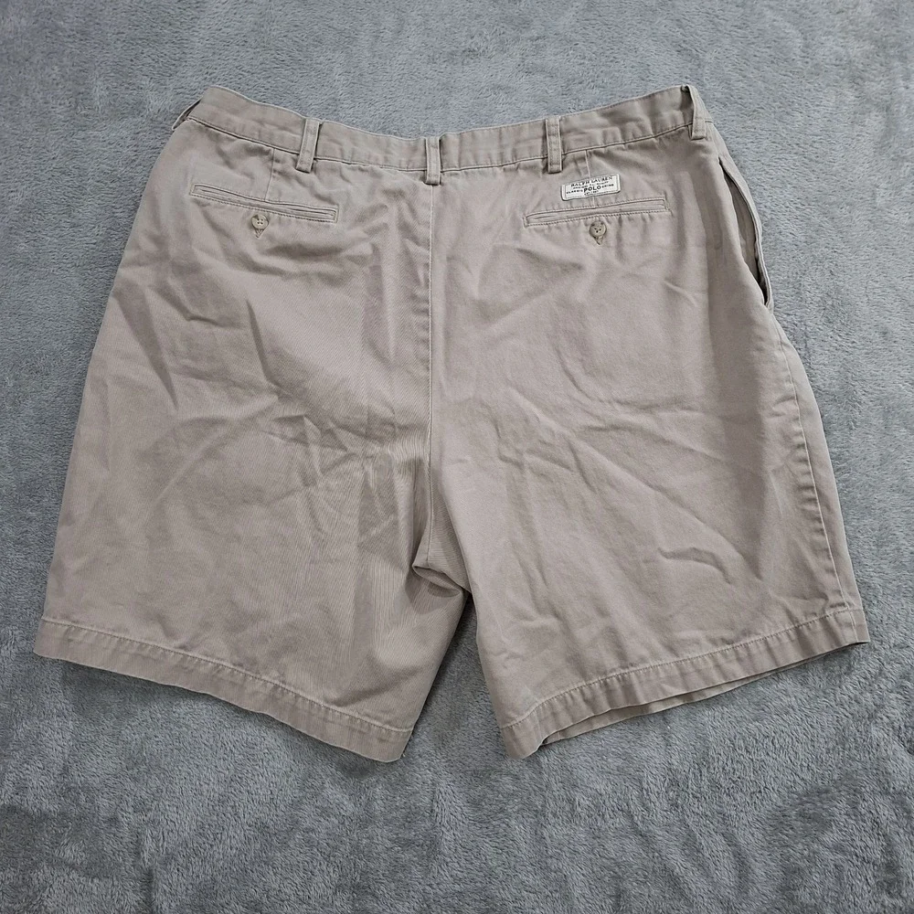 Polo Ralph Lauren Tyler Shorts 42 Khaki‎ Beige Tan Chino Pleated Vintage Logo